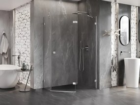 Mexen Lunar, päťuholníkový sprchový kút naklápací vpravo 90 x 80 cm, 8mm číre sklo, chrómový profil, 831-090P-080L-01-00-P
