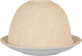 Biely porcelánový svietnik na čajovú sviečku s domčekmi Paollo - Ø 12*8 cm