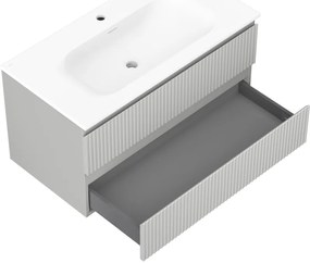 Mexen Rivel, kúpeľňová skrinka 90 cm s umývadlom Vela, 2 zásuvky, drážkovaná, sivá matná/biela, 91A20-09047-2-BFF62-W23M01