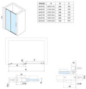 Polysan, ALTIS LINE sprchové dvere 1470-1510mm, výška 2000mm, sklo 8mm, AL4215C