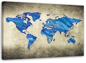Obraz na plátně, Mapa světa modrá - 90x60 cm