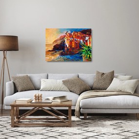 Sklenený obraz - Dedina na pobreží Cinque Terre, Talianska riviéra, moderný impresionizmus (70x50 cm)