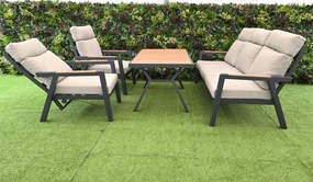 Hliníkový nábytok BURY 3 DREVODEKOR s polohovateľnými kreslami antracit + svetlé podušky