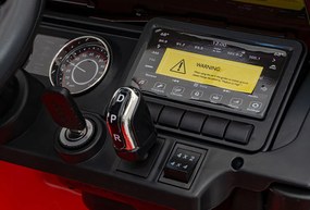 Ramiz Jeep Wrangler Rubicon na batérie pre deti červený + diaľkové ovládanie + rádio MP3 LED + kolesá EVA