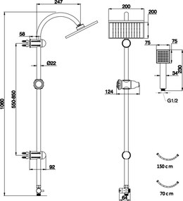 Novaservis Sprchové súpravy - Sprchová súprava, horná a ručná sprcha s držiakom a hadicou, výška 1060 mm, chróm, SET031,0