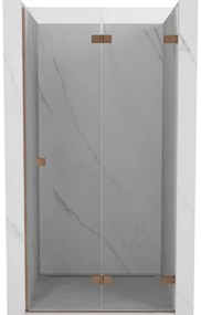 Mexen Lunar-F, pravé skladacie sprchové dvere 90 cm, 8mm číre sklo, medený matný profil, 836-090-000-65-00-P