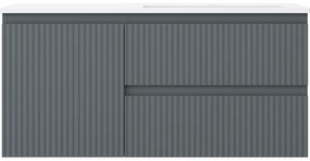 Mexen Rivel, kúpeľňová skrinka 100 cm s pravým umývadlom Otis, 2S, 1D, drážkovaná, grafitová/biela matná, 91A23-10047-3-BBFFF66-W18P01