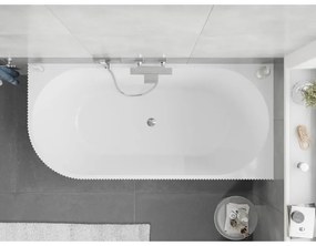 Mexen Silo, rohová voľne stojaca ryhovaná vaňa, pravá, 170 x 80 cm, biela lesklá, chrómový prepad, 52891708000P-01