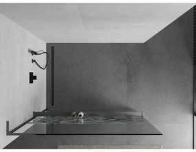 Mexen Kioto+ L, sprchová zástena Walk-In s poličkou a vešiakom 90 x 200 cm, 8mm číre sklo biely vzor, grafitový profil, 800-090-123-95-85