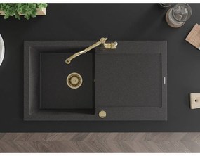 Mexen Leo, 1-komorový granitový drez 900x500x190 mm a drezová batéria Carla, čierna škvrnitá, 6501-76-670700-50