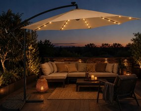 Ekspand Záhradný LED slnečník s bočným ramenom 300 cm tmavo béžový
