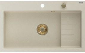Mexen Omar, 1-komorový granitový drez 800x480x210 mm, béžový, zlatý sifón, 6520801005-69-G