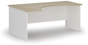 Ergonomický kancelársky pracovný stôl PRIMO WHITE, 1800 x 1200 mm, ľavý, biela/dub prírodný