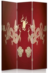 Ozdobný paraván Červený japonský drak - 110x170 cm, trojdielny, klasický paraván