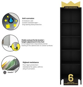 Čierny kovový regál na knihy MARIO Modern 500 x 1800 x 350 mm