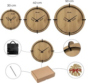 Drevené nástenné hodiny Lesná chatka pri jazere | SENTOP HDF0585-GOLD-OAK