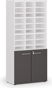 Triediaci regál s dverami PRIMO WHITE, 800 x 420 x 1781 mm, 27 priehradok, biela / grafitová