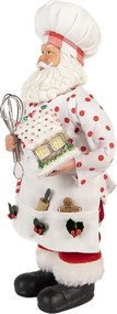 Biela vianočná figúrka Santa Claus kuchár s chalúpkou - 15*10*28 cm