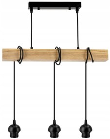 BERGE LED závesné stropné svietidlo, drevený trám, 3xE27 Štvorcový luster, rolovaný