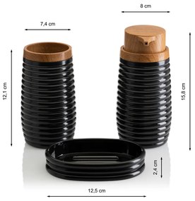 Sada kúpeľňových doplnkov Carol čierna/prvky s povrchovou úpravou v dekore dreva