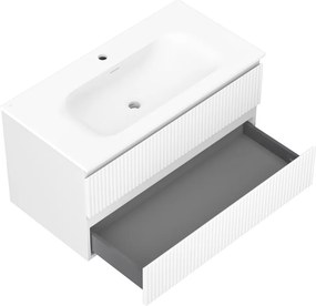 Mexen Rivel, kúpeľňová skrinka 90 cm s umývadlom Vela, 2 zásuvky, drážkovaná, biela matná, 91A20-09047-2-BFF01-W23M01