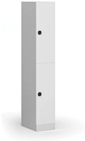 Šatníková skrinka s úložnými boxmi, 2 boxy, 1850 x 300 x 500 mm, kódový zámok, laminované dvere, biela