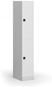 Šatníková skrinka s úložnými boxmi, 2 boxy, 1850 x 300 x 500 mm, kódový zámok, laminované dvere, biela