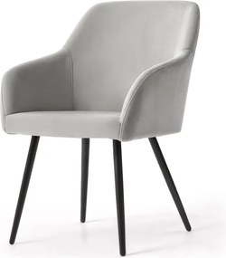 Sada šiestich jedálenských stoličiek ESTELLE zamatové, sivé / čierne nohy (6 ks)