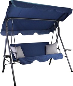 Garden Line ZÁHRADNÁ HOJDAČKA TYPU A 170 x 118 x 153 cm NÁMORNÍCKA MODRÁ S ŠEDÝMI VANKÚŠMI A DRŽIAKMI NA POHÁRE