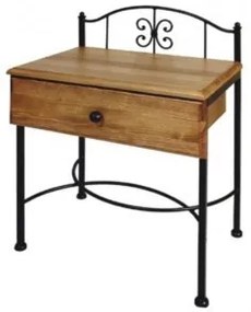 IRON-ART Nočný stolík ELBA - so zásuvkou, kov + drevo
