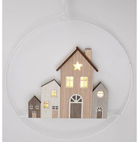 Závesná vianočná dekorácia Winter Houses, 30 cm, svietiaca, na batérie