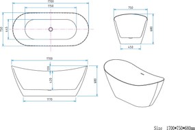 Erga Lina, voľne stojaca vaňa 170x75 cm + odtoková zátka, biela lesklá, ERG-LINA-170075-WH-WH
