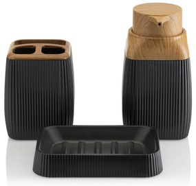 Sada kúpeľňových doplnkov Crystal čierna/s povrchovou úpravou v dekore dreva