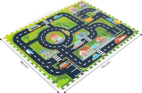 IPLAY penová podložka puzzle pre deti – mesto, cesty 114×86 cm, 12 dielikov, EVA