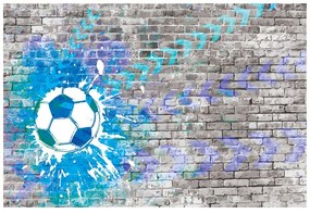 Tapeta modrá futbalová lopta na tehlovej stene
