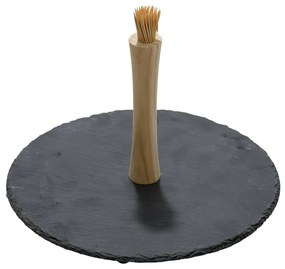 Okrúhly bridlicový podnos SLATE s bambusovými špáradlami