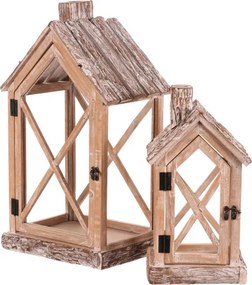 Set dvoch drevených lampášov hnedý DA219 (2 ks)
