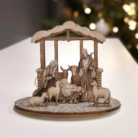 AMADEA Drevený skladací betlehem sépiový 3D 8cm