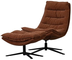 Hnedé otočné ženilkové kreslo s podnožkou Kube – WOOOD