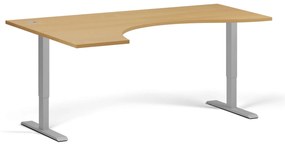 Ergonomický výškovo nastaviteľný stôl, 180x120 cm, 2 motory, L/P, sivá podnož, buk