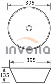 Invena Dokos, keramické umývadlo na dosku 395x395x135 mm, biela lesklá, INV-CE-19-011-C