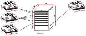 Dielenská zásuvková skriňa na náradie WL/BL, 8 zásuviek, 723 x 580 x 1080 mm