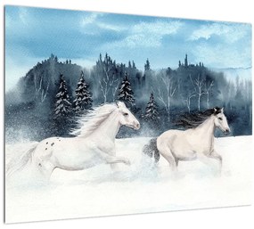 Sklenený obraz maľovaných koní (70x50 cm)