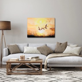 Obraz - Žeriavy pri západe slnka (70x50 cm)