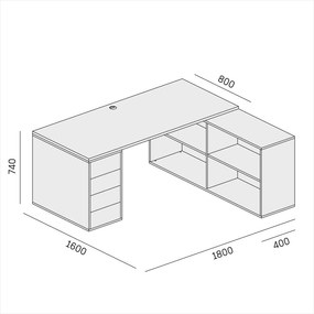 Kancelársky písací stôl s úložným priestorom BLOCK B04, 180x160 cm, biela/dub prírodný