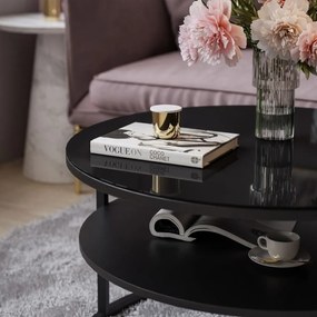 KONFERENČNÝ STOLÍK LEONARDO S POLICOU ČIERNY + ČIERNE SKLO