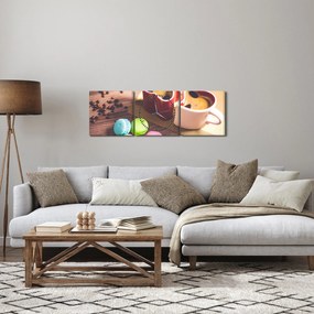 Obraz kávy a makronek (s hodinami) (90x30 cm)