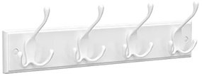 Nástenný vešiak so 4 trojháčikmi, biely, 11x40x7cm