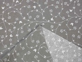 Biante Bavlnený záves Sandra SA-050 Drobné biele kvietky a motýliky na sivom 135x250 cm