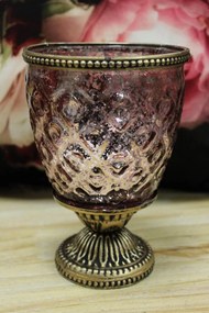 Ružový rustikálny svietnik na podstavci 16cm